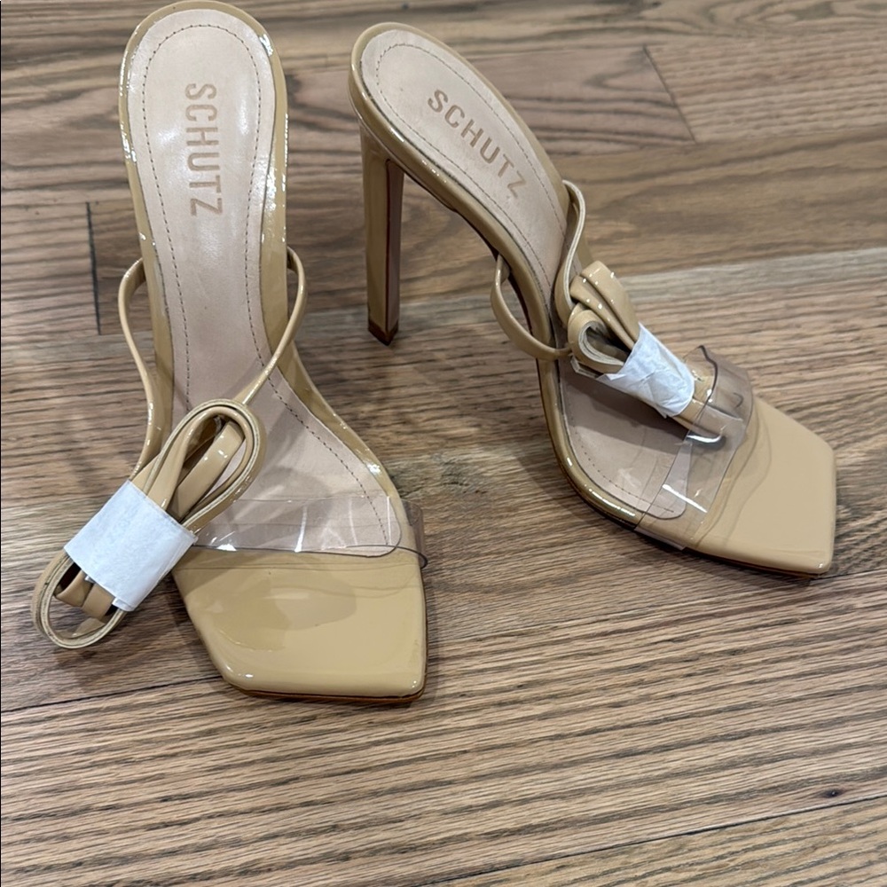 SCHUTZ Tan Heels with Transparent Strap